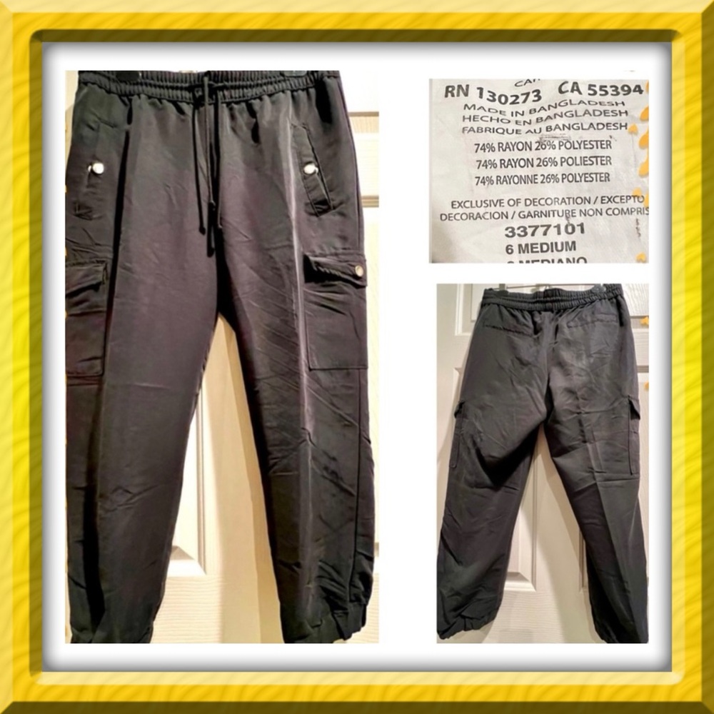 Pants joggers -No brand - black cargo -elastic drawstring waist - sz 6 med BOGO